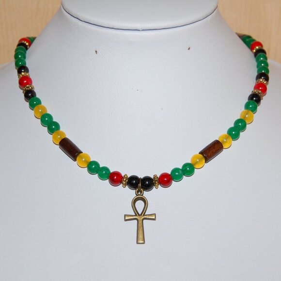 Ankh Cross Necklace,Multicolor Stones Necklace,Key of the Nile,Key of Life - Picture 1 of 3